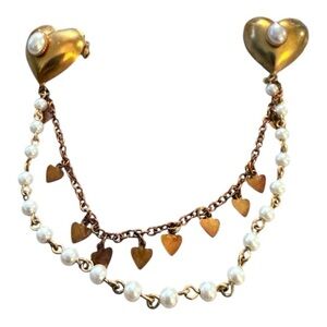 1950’s Vintage Heart Sweater Clip, Double Strand, Gold with Pin Backs, 7.5”